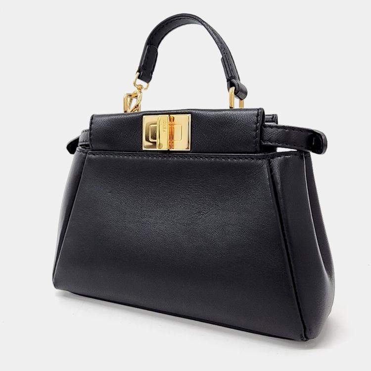 Pre Owned Fendi Black Leather Fendi Micro Peekaboo bag