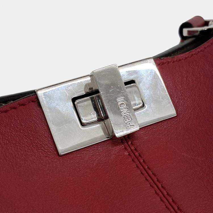 Pre Owned Fendi Red Leather Peekaboo XLite Medium Bag