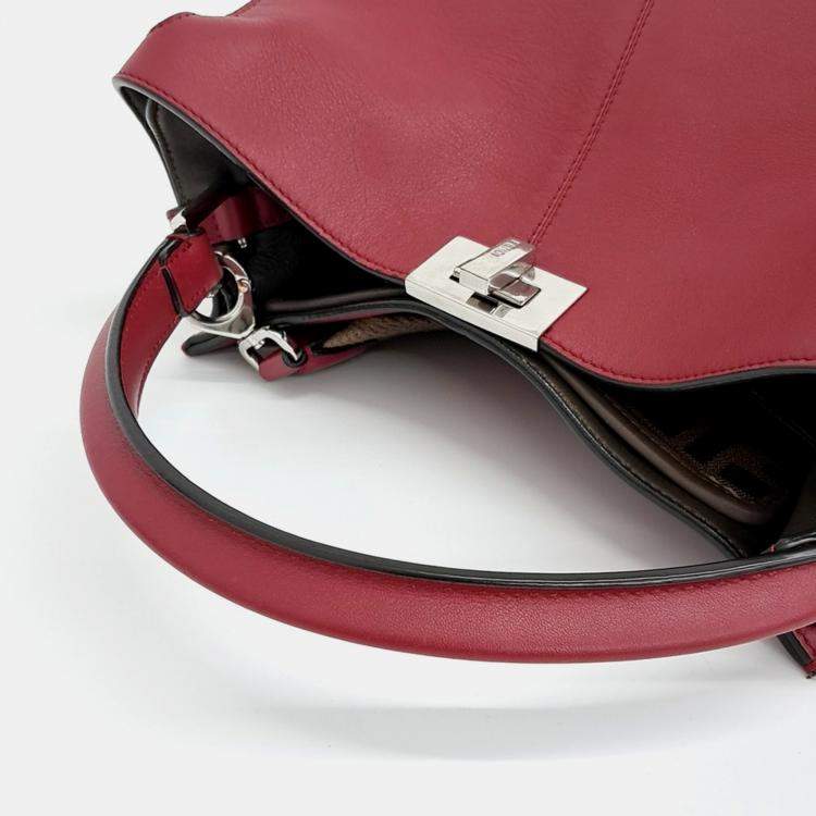 Pre Owned Fendi Red Leather Peekaboo XLite Medium Bag