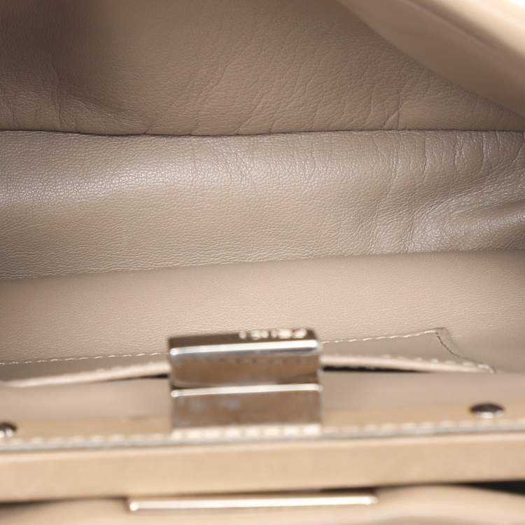 Pre Owned Fendi Beige Leather Mini Peekaboo Top Handle Bag