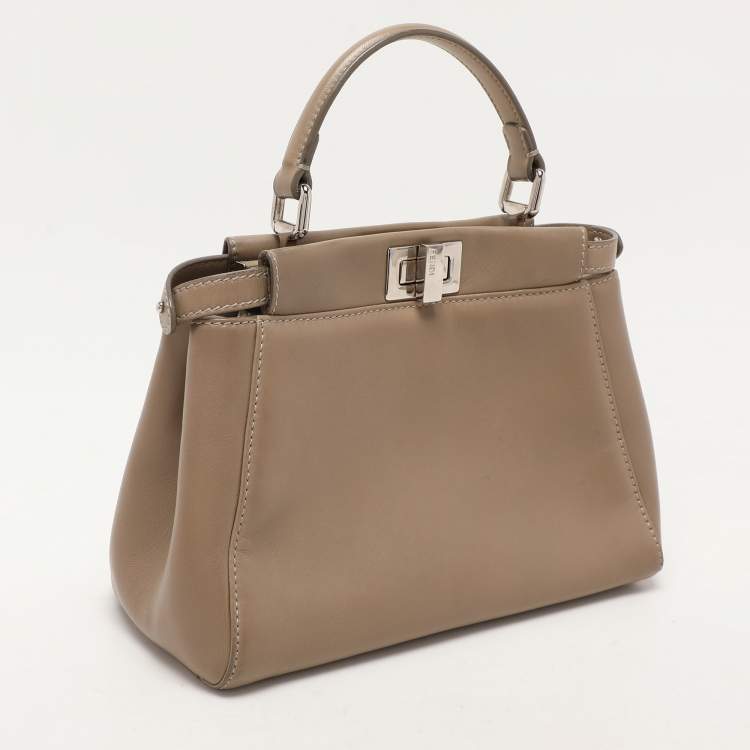 Pre Owned Fendi Beige Leather Mini Peekaboo Top Handle Bag