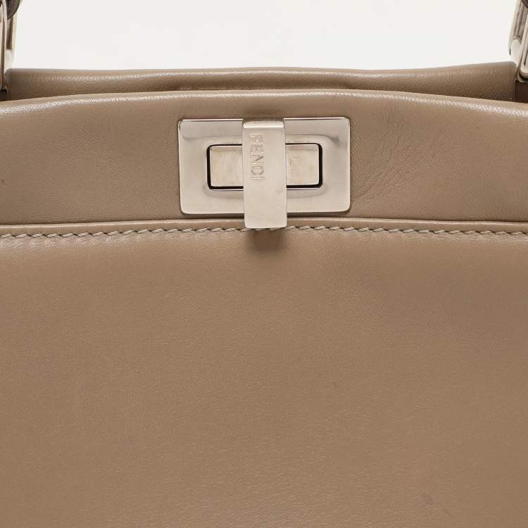 Pre Owned Fendi Beige Leather Mini Peekaboo Top Handle Bag