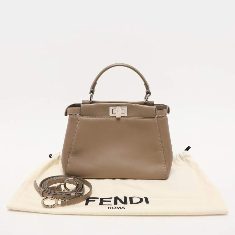 Pre Owned Fendi Beige Leather Mini Peekaboo Top Handle Bag