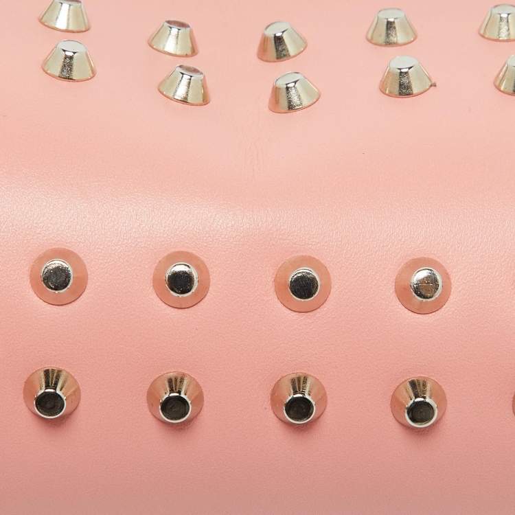 Pre Owned Fendi Peach Pink Leather Studded Mini Boston Bag
