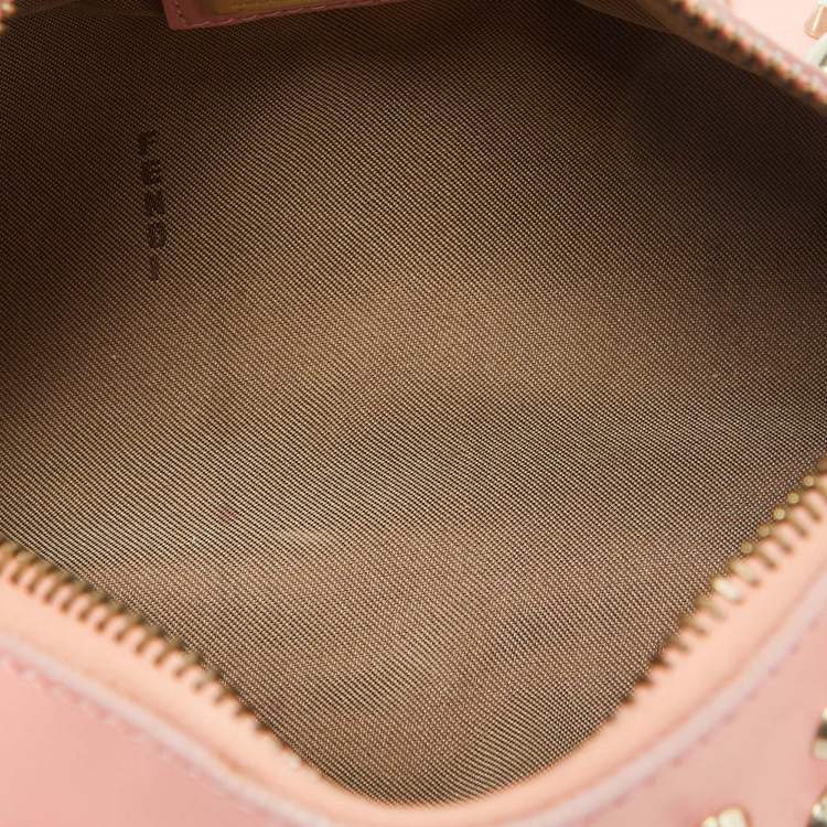 Pre Owned Fendi Peach Pink Leather Studded Mini Boston Bag