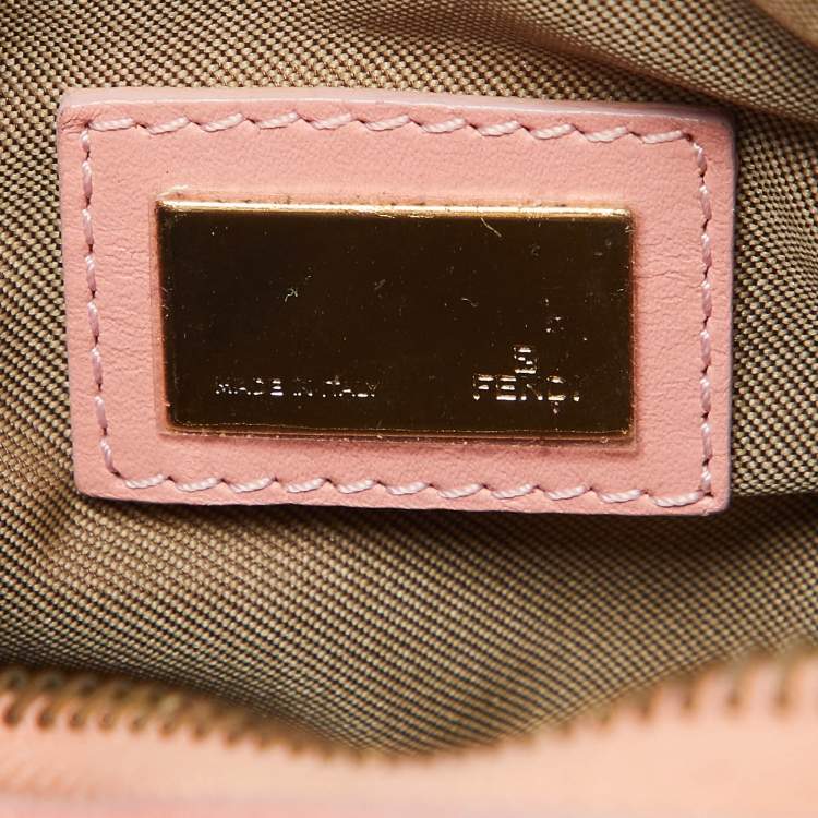 Pre Owned Fendi Peach Pink Leather Studded Mini Boston Bag