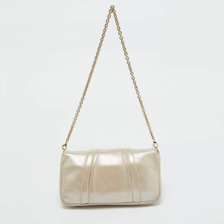 Pre Owned Fendi Metallic Shimmering Leather Mia Pochette Bag