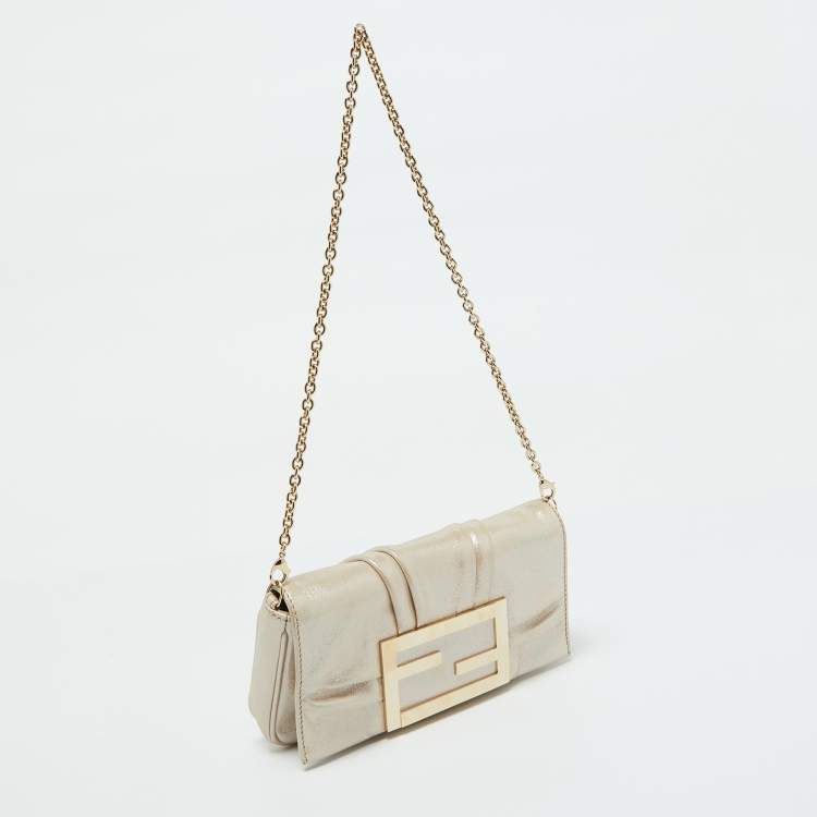 Pre Owned Fendi Metallic Shimmering Leather Mia Pochette Bag