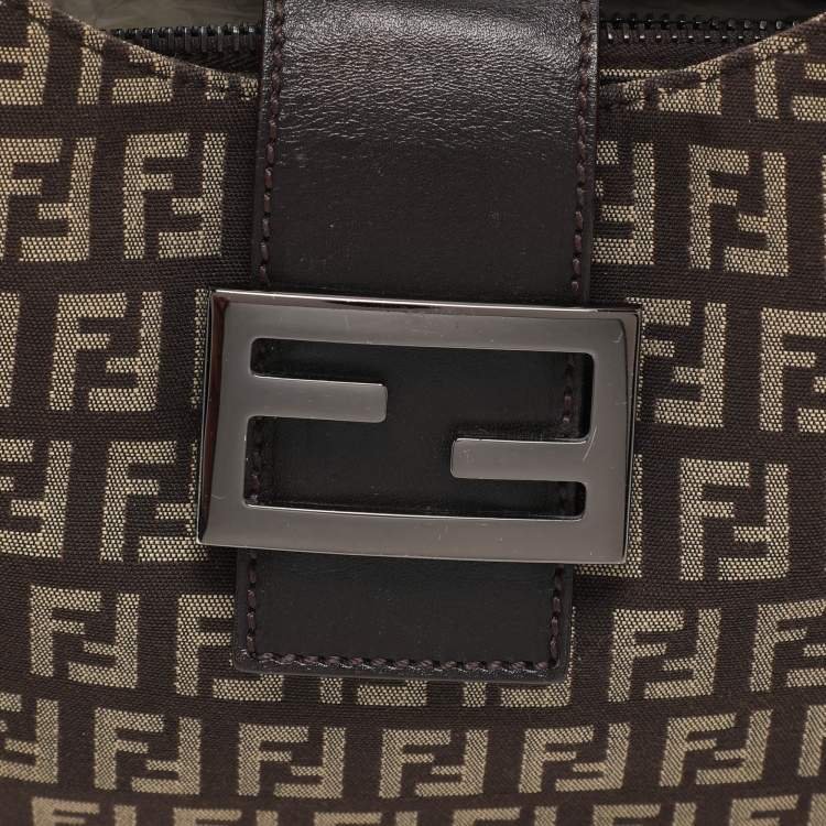 Pre Owned Fendi Tobacco Zucchino Canvas and Leather Shoulder Bag