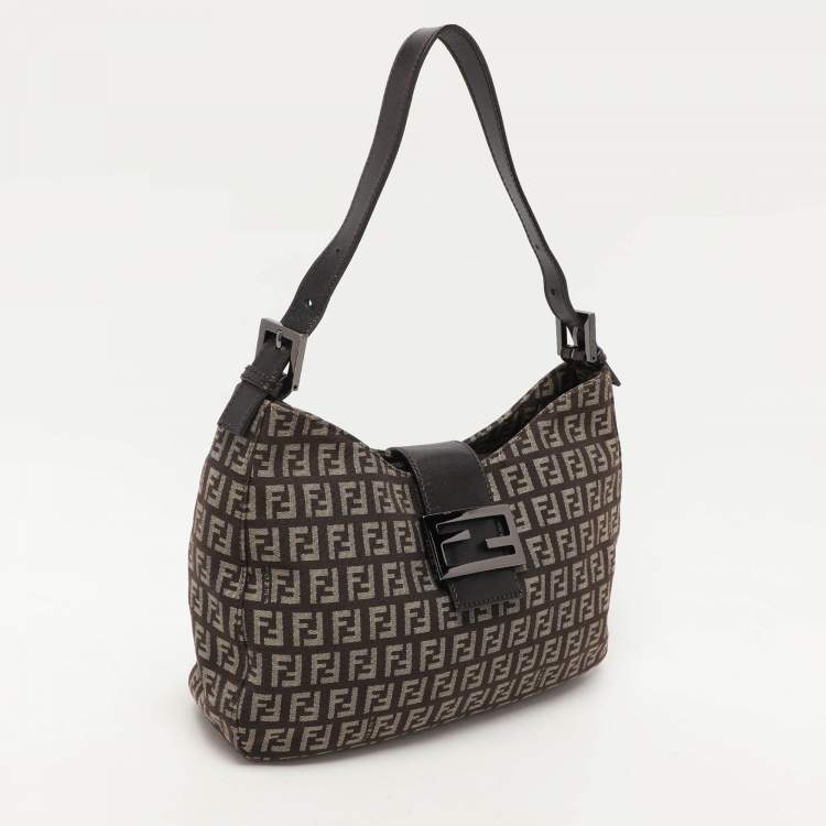 Pre Owned Fendi Tobacco Zucchino Canvas and Leather Shoulder Bag