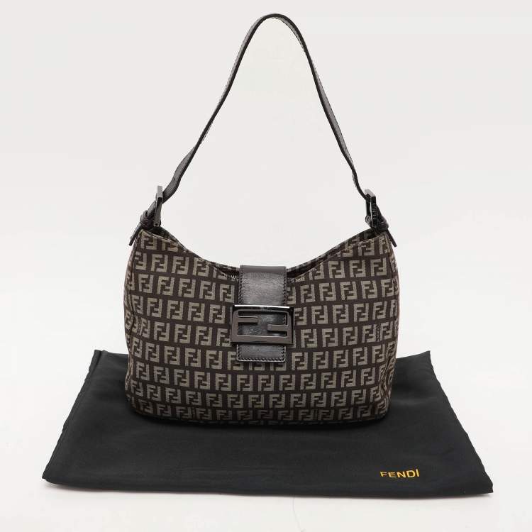 Pre Owned Fendi Tobacco Zucchino Canvas and Leather Shoulder Bag