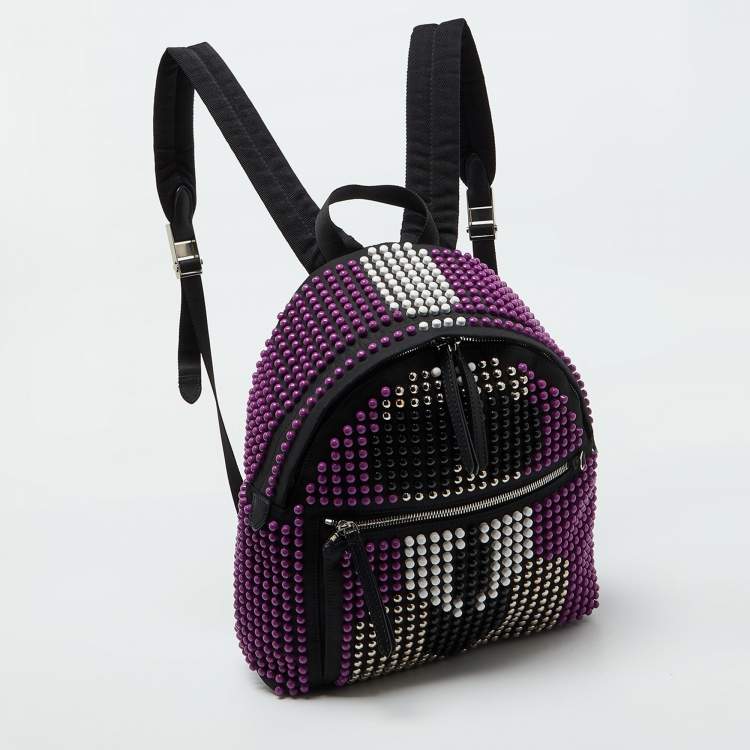 Pre Owned Fendi Black/Purple Nylon Karl Beaded Backpack