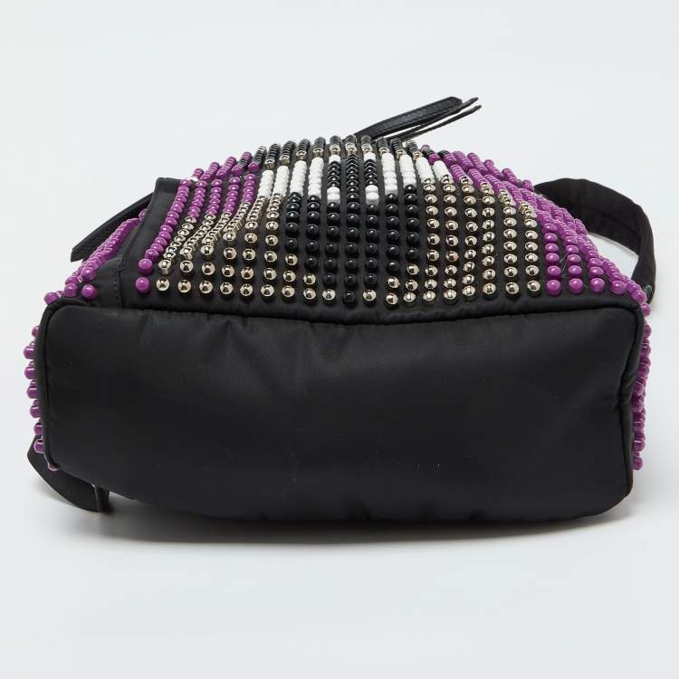 Pre Owned Fendi Black/Purple Nylon Karl Beaded Backpack