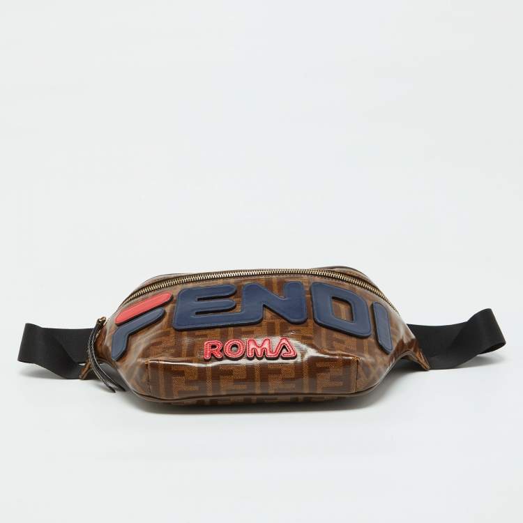 Pre Owned Fendi x Fila Brown Zucca Coated Canvas Mania Belt Bag
