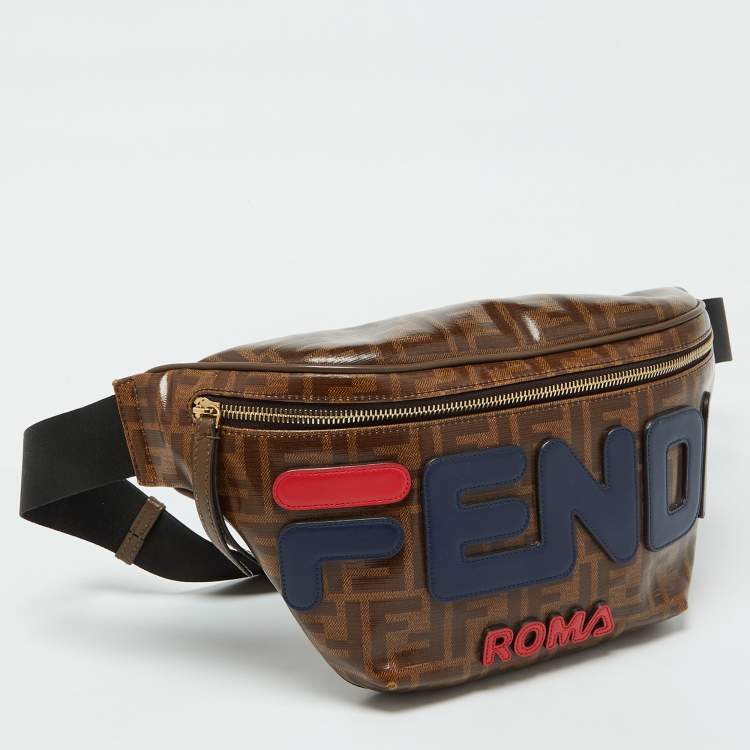 Pre Owned Fendi x Fila Brown Zucca Coated Canvas Mania Belt Bag