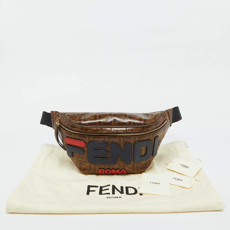 Pre Owned Fendi x Fila Brown Zucca Coated Canvas Mania Belt Bag