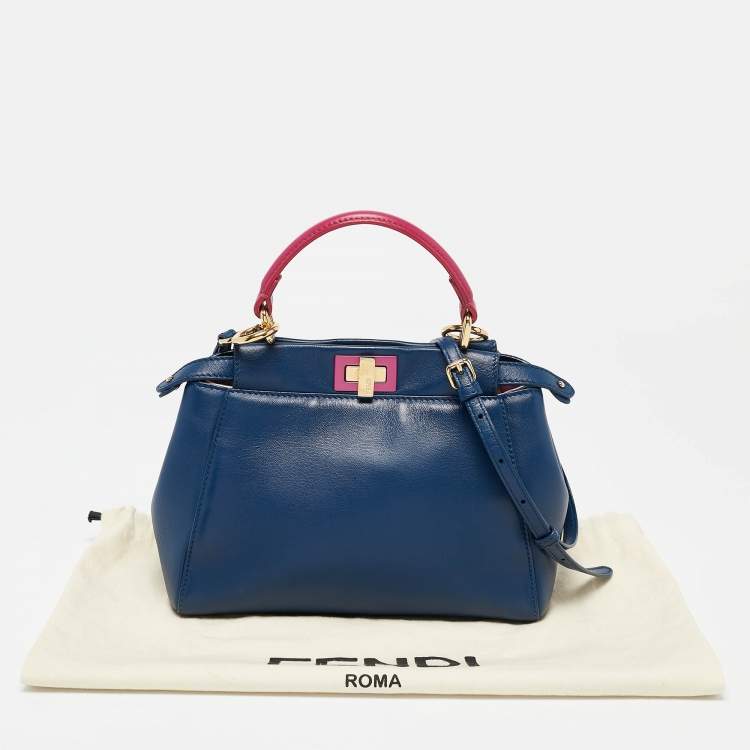 Pre Owned Fendi Blue/Pink Leather Mini Peekaboo Top Handle Bag