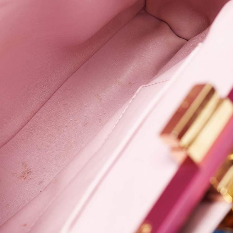 Pre Owned Fendi Blue/Pink Leather Mini Peekaboo Top Handle Bag
