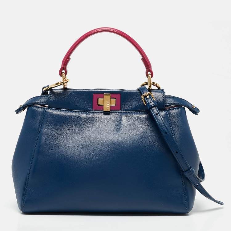 Pre Owned Fendi Blue/Pink Leather Mini Peekaboo Top Handle Bag