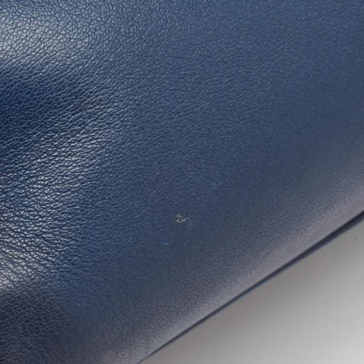 Pre Owned Fendi Navy Blue Leather Mini Peekaboo Top Handle Bag