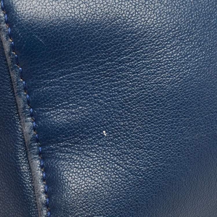 Pre Owned Fendi Navy Blue Leather Mini Peekaboo Top Handle Bag