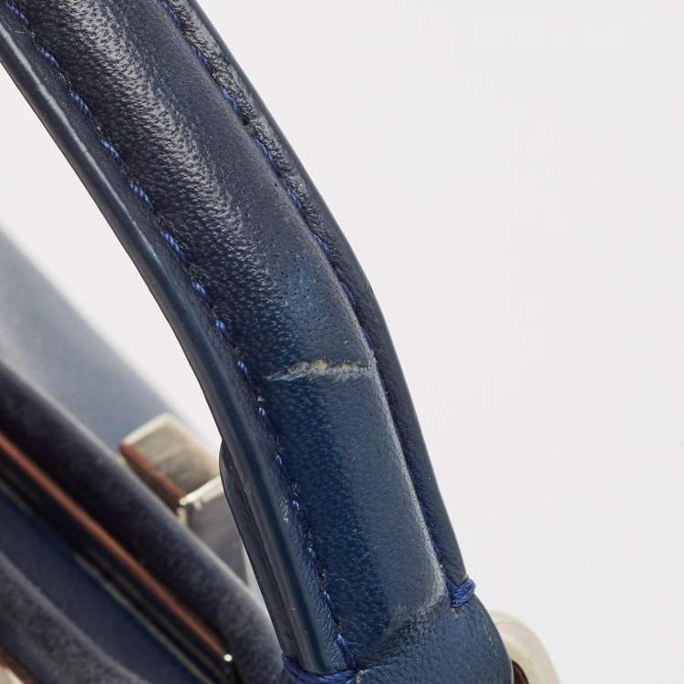 Pre Owned Fendi Navy Blue Leather Mini Peekaboo Top Handle Bag