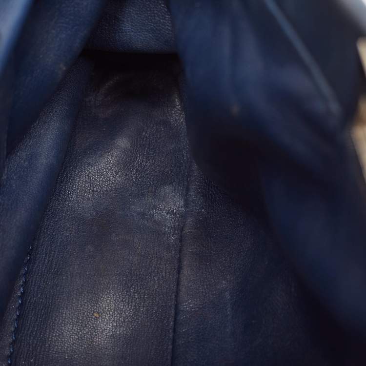 Pre Owned Fendi Navy Blue Leather Mini Peekaboo Top Handle Bag