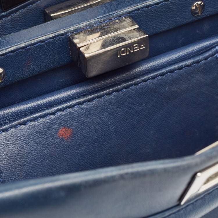 Pre Owned Fendi Navy Blue Leather Mini Peekaboo Top Handle Bag