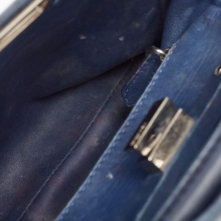 Pre Owned Fendi Navy Blue Leather Mini Peekaboo Top Handle Bag