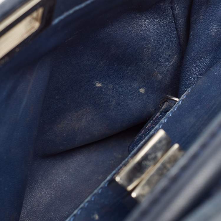 Pre Owned Fendi Navy Blue Leather Mini Peekaboo Top Handle Bag