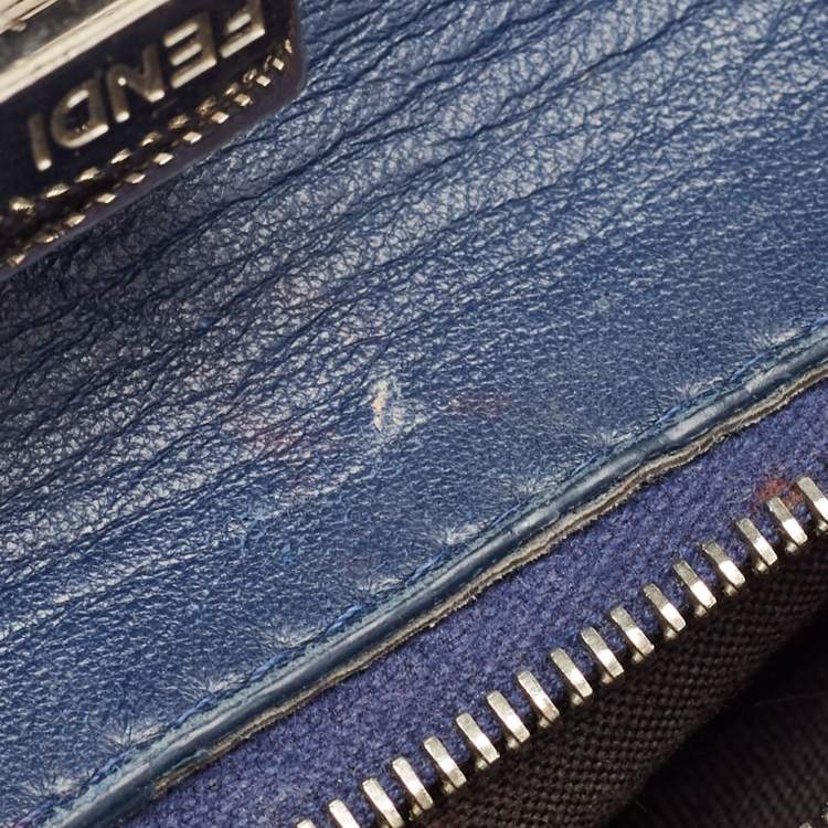 Pre Owned Fendi Navy Blue Leather Mini Peekaboo Top Handle Bag