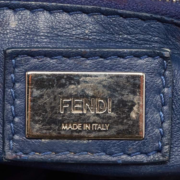Pre Owned Fendi Navy Blue Leather Mini Peekaboo Top Handle Bag