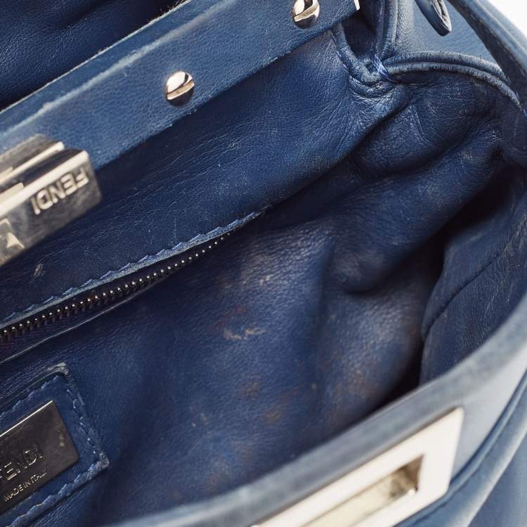 Pre Owned Fendi Navy Blue Leather Mini Peekaboo Top Handle Bag