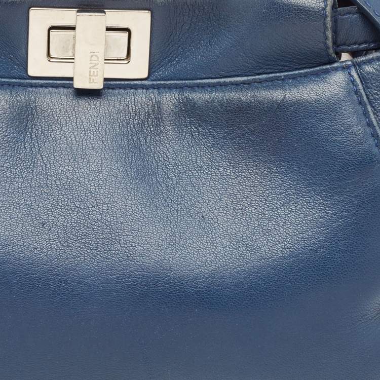 Pre Owned Fendi Navy Blue Leather Mini Peekaboo Top Handle Bag