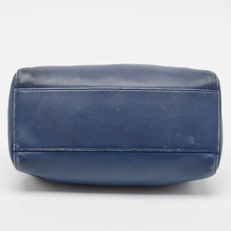 Pre Owned Fendi Navy Blue Leather Mini Peekaboo Top Handle Bag