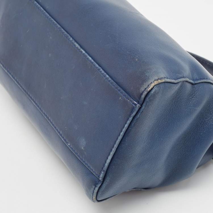 Pre Owned Fendi Navy Blue Leather Mini Peekaboo Top Handle Bag