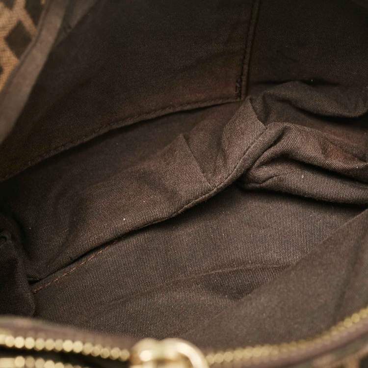 Pre Owned Fendi Tobacco Zucca Canvas and Patent Leather Small Mia Shoulder Bag