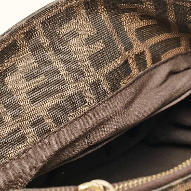 Pre Owned Fendi Tobacco Zucca Canvas and Patent Leather Small Mia Shoulder Bag