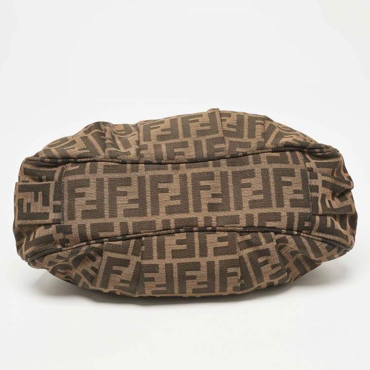 Pre Owned Fendi Tobacco Zucca Canvas and Patent Leather Small Mia Shoulder Bag