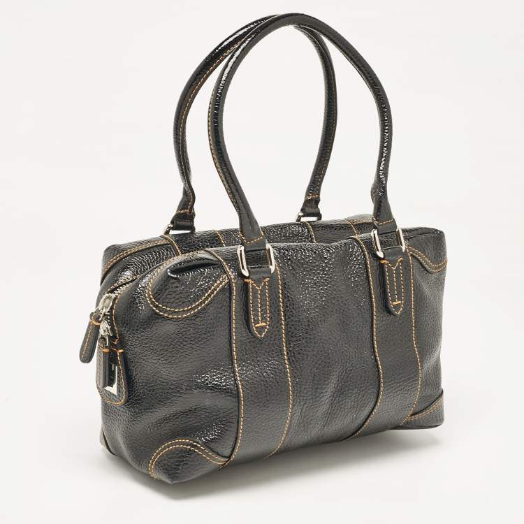Pre Owned Fendi Black Leather Bauletto Boston Bag