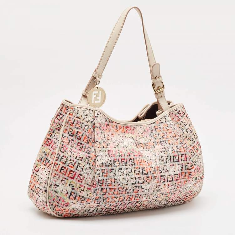 Pre Owned Fendi Multicolor Zucchino Fabric and Leather Charm Shoulder Bag