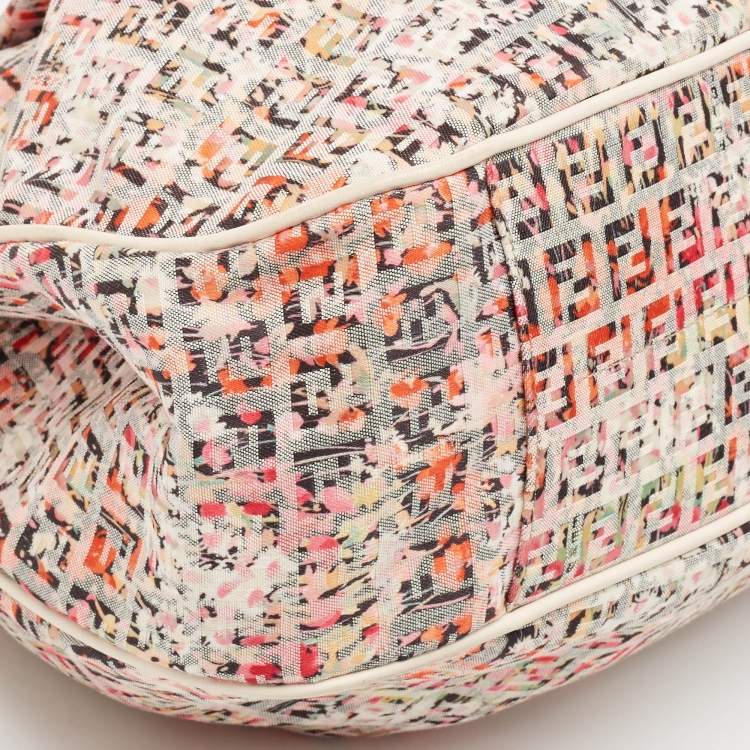 Pre Owned Fendi Multicolor Zucchino Fabric and Leather Charm Shoulder Bag