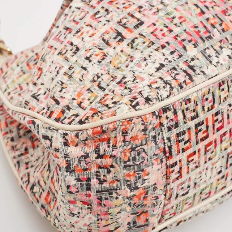Pre Owned Fendi Multicolor Zucchino Fabric and Leather Charm Shoulder Bag