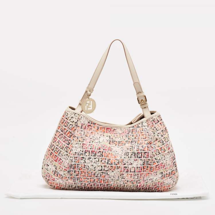 Pre Owned Fendi Multicolor Zucchino Fabric and Leather Charm Shoulder Bag