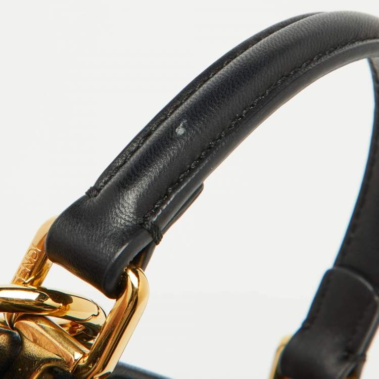 Pre Owned Fendi Black Leather and Calf Hair Studs Mini Peekaboo Top Handle Bag