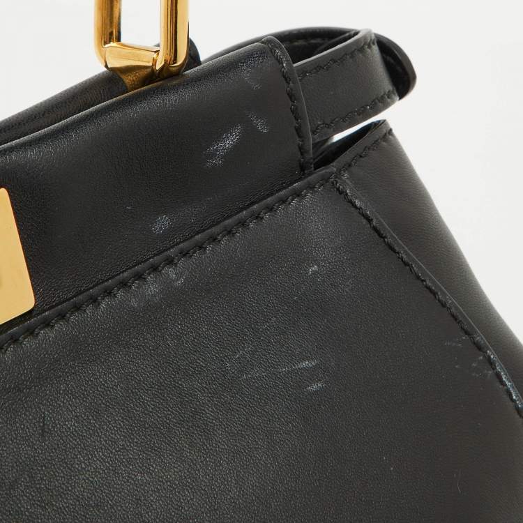 Pre Owned Fendi Black Leather and Calf Hair Studs Mini Peekaboo Top Handle Bag