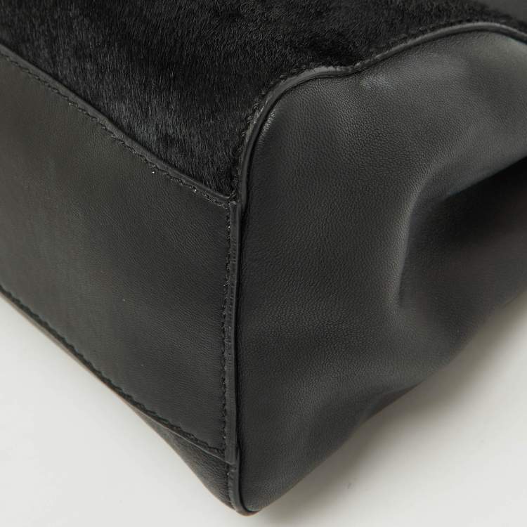 Pre Owned Fendi Black Leather and Calf Hair Studs Mini Peekaboo Top Handle Bag