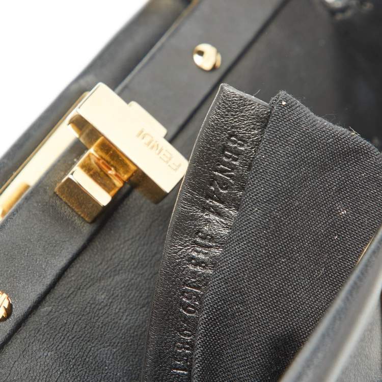 Pre Owned Fendi Black Leather and Calf Hair Studs Mini Peekaboo Top Handle Bag