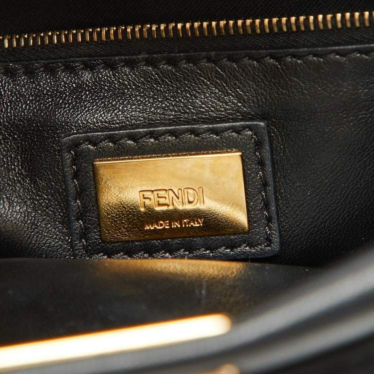 Pre Owned Fendi Black Leather and Calf Hair Studs Mini Peekaboo Top Handle Bag