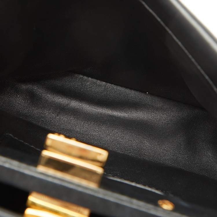 Pre Owned Fendi Black Leather and Calf Hair Studs Mini Peekaboo Top Handle Bag